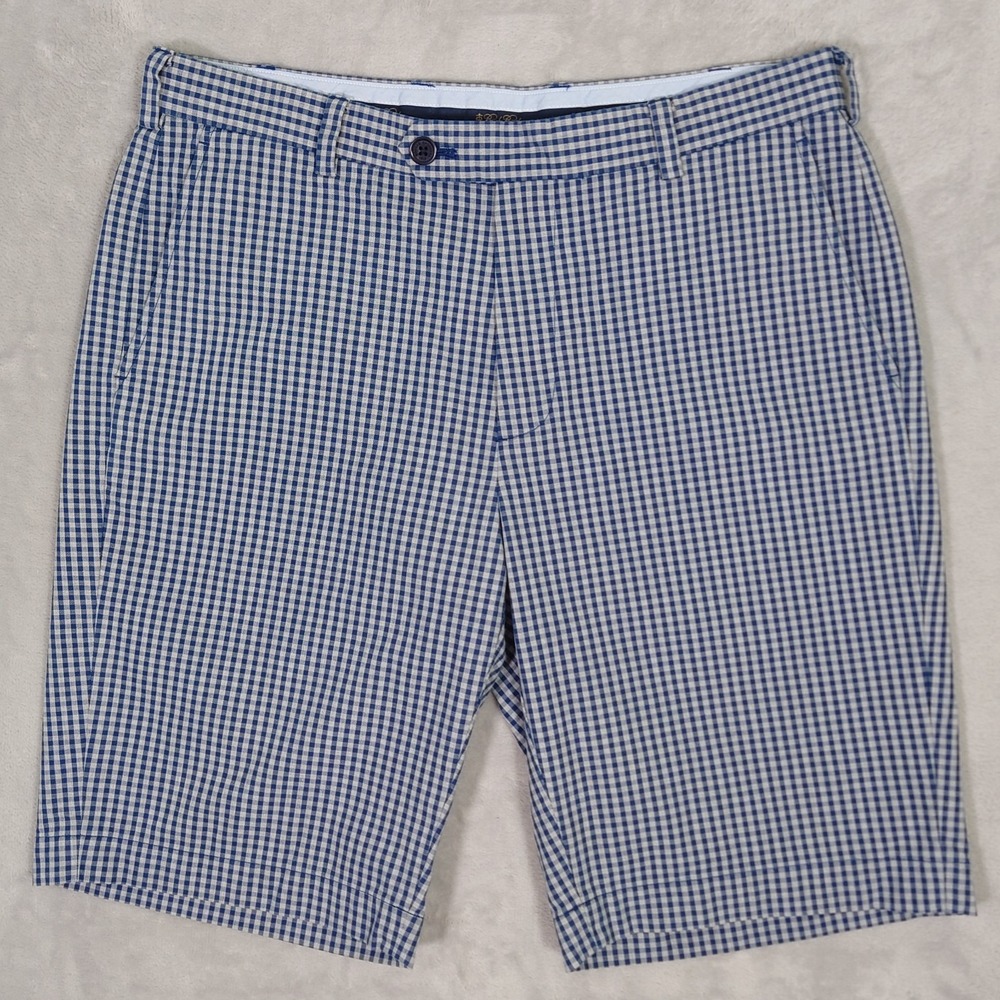 Brooks Brothers Bermuda Shorts Mens 34 Blue Gingham Supima Cotton 10” Inseam